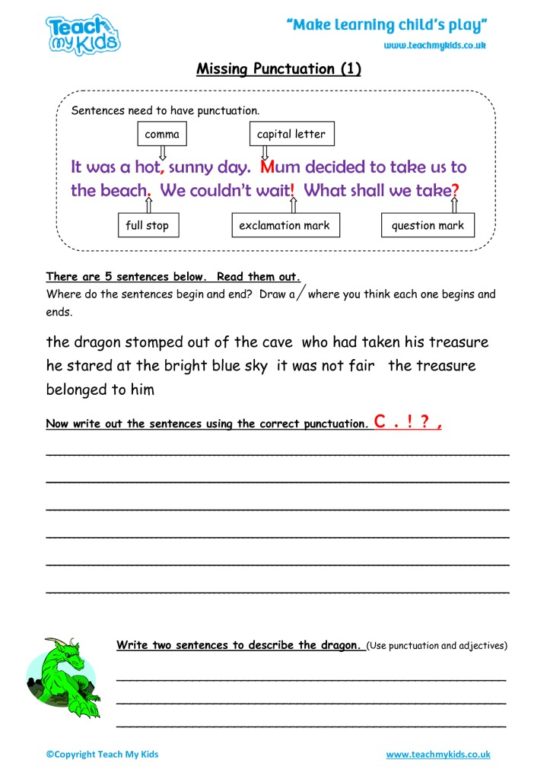 Worksheets for kids - missing-punctuation
